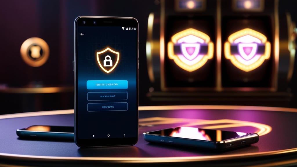 Android-telefoon met een veilige app-download in een donker casino-interieur