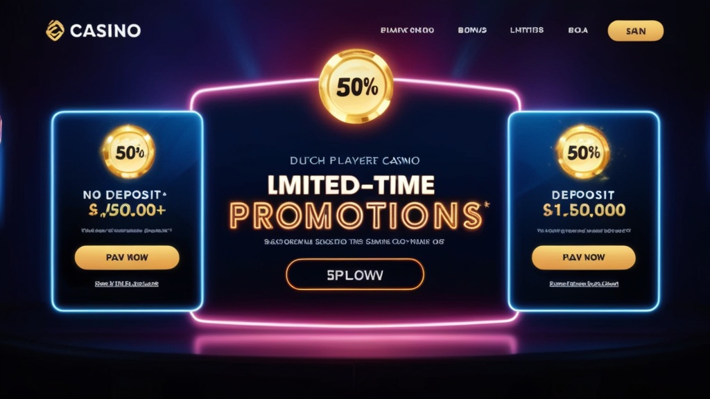 Tijdelijke casino-promoties met no deposit-aanbiedingen op een donkere interface